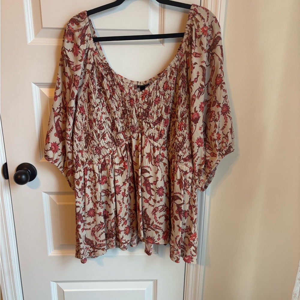 Torrid Red and Cream Floral Blouse